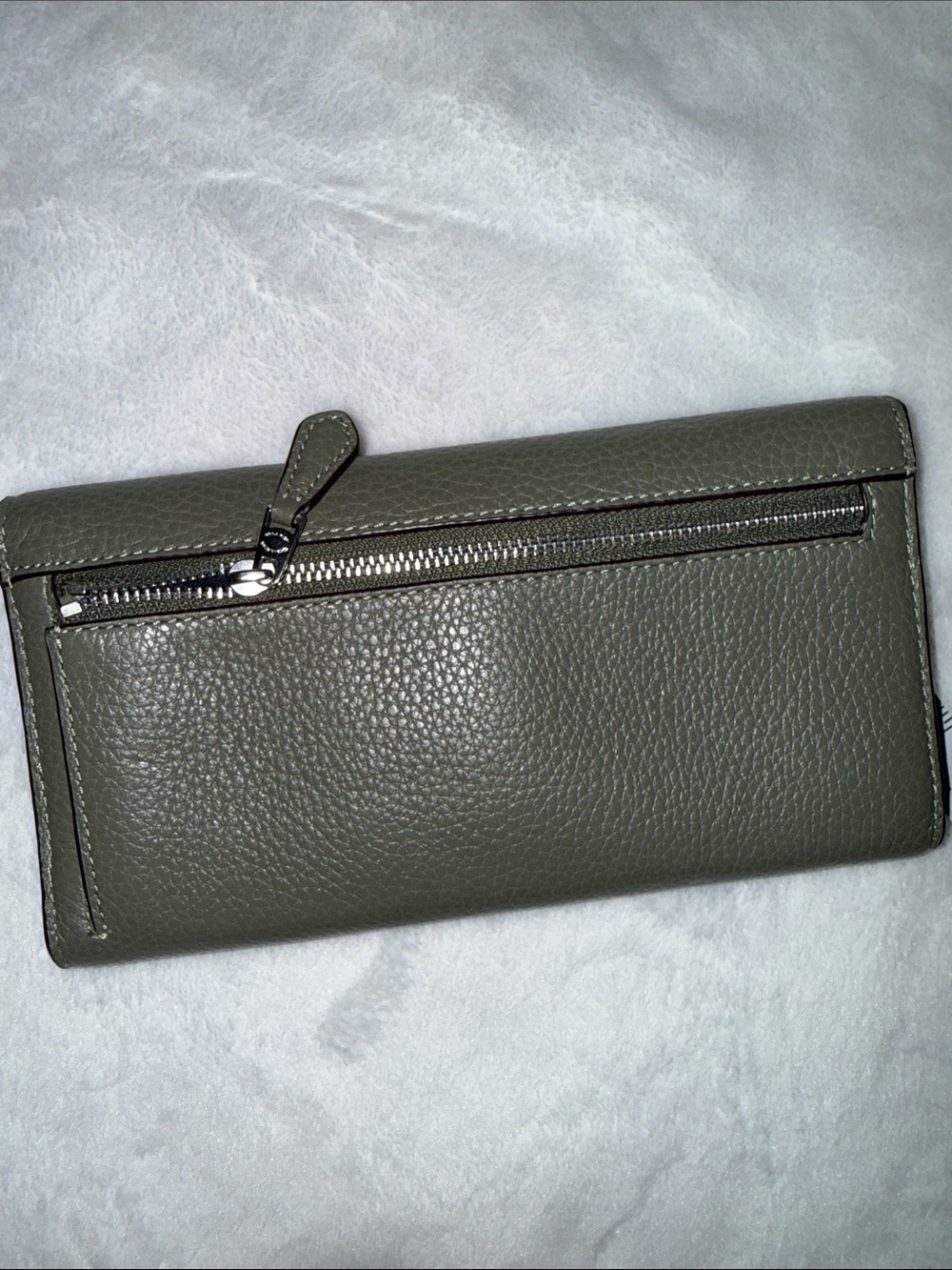 Coach Olive Green Pebbled Leather Fold Wallet with Silver Logo - Picture 4 of 9